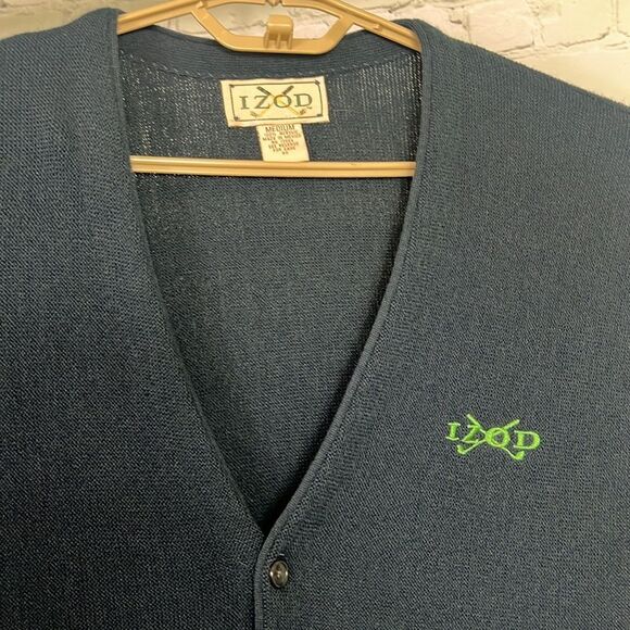 Vintage IZOD Golf Logo Navy Button Cardigan size Medium - Picture 2 of 6